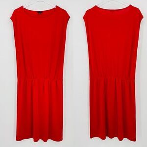 Talbots Size Medium Red Sleeveless Drop Waist Stretch Midi Dress Holiday